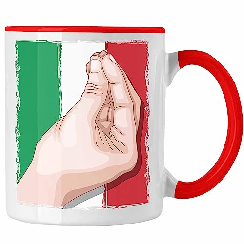 Trendation Tazza bandiera Italia gesto della mano Regalo per gli amanti dell'Italia (Rosso/Rot)