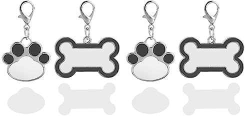 LOGOFUN Hundemarken mit Sublimationsdruck, Knochenpfotenform, blanko, Namensschild, Bastelbedarf, Schwarz, 4 Stück