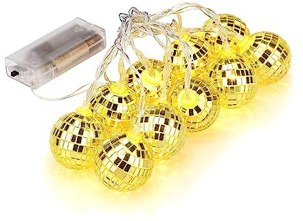 LED-Discokugel-Spiegel-Lichterkette, 10 Helle Reflektierende Silberne Spiegelkugeln mit Weißen Lichtern, Batteriebetriebene Reflektierende Silberne Spiegelkugeln mit Weißen Lichtern für(Gold 5cm)