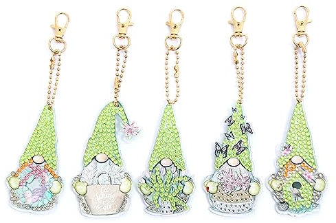 NSXIN 5D Diamond Painting Anhänger Set, DIY Schlüsselanhänger Doppelseitige Diamant Malerei Anhänger, Blumen und Zwerge Painting kit Basteln für Geschenkidee Kunsthandwerk Deko (Stil A)