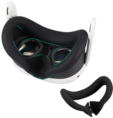 Generisch Growalleter Quest 3 Face Cover, VR Face Cushion Silikonhülle für Meta Quest 3 Zubehör, Silikon Augenmaskenhülle passend für Meta Quest 3 Schwammgesichtskissen als schweißfester Ersatz