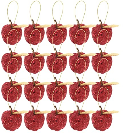 HOMSFOU Weihnachts-Apfel-Ornament 20 Stück Roter Glitzernder Apfel Hängende Weihnachtsornamente Weihnachtskugel Weihnachtskugeln Weihnachtsbaum-Anhänger Feiertags-Party-Dekoration