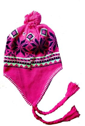 Bonnet péruvien Fluo doublé Doublure Polaire Taille 56-58 cm Environ Fluorescent Chullo Hiver Chaud Femmes Hommes Mixte (Acrylique, Rose Fuchsia)