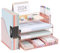 NCXTKJ Modern Rose Gold Desk Organizer, 4-Tier Paper Letter Tray with File Holder, Drawer, Mesh Workspace Document Organization, 2 Pen Holders for Office Supplies