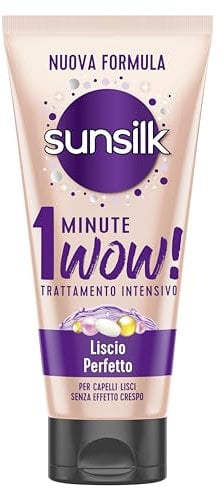 Sunsilk, Trattamento Intensivo 1 Minute Wow, Maschera Capelli Lisci, Linea Liscio Perfetto, Maschera Capelli Ristrutturante, con Olio d’Argan, Proteine della Seta e Biotina, 180ml