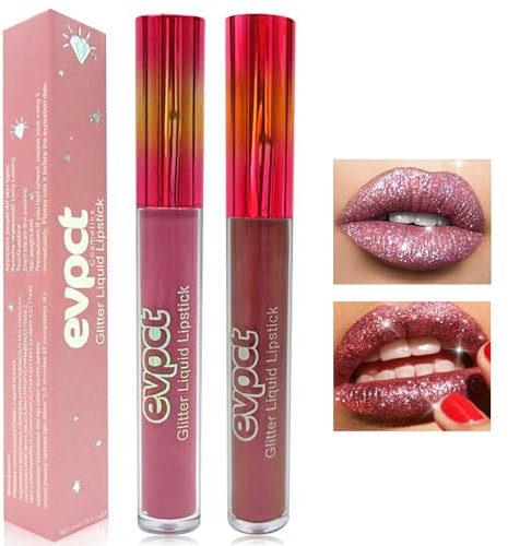 Likesing 2 Pezzi Rossetto Lunga Durata Set Lucidalabbra Rossetti Kit Labbra Opaco Rosso Rossetto Glitter Liquido Lipgloss Rossetto Volumizzante Lipstick Matte Trucco Regalo Donna (2 Pezzi (1,15))