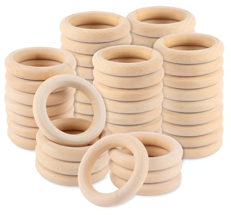 DAJAVE 60 Stück Holzringe zum Basteln, Gardinenringe Holz 55mm Vorhangringe Holz Natürliche Holzringe für DIY Makramee Zubehör Armband Anhänger Handwerk Ring,Holzkranz,Bastelring (Ø 55mm)