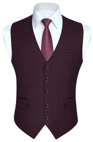 HISDERN Gilets violet foncé Hommes Gilet de mariage classique Gilet de costume de smoking avec poches de mode Coupe régulière 4XL