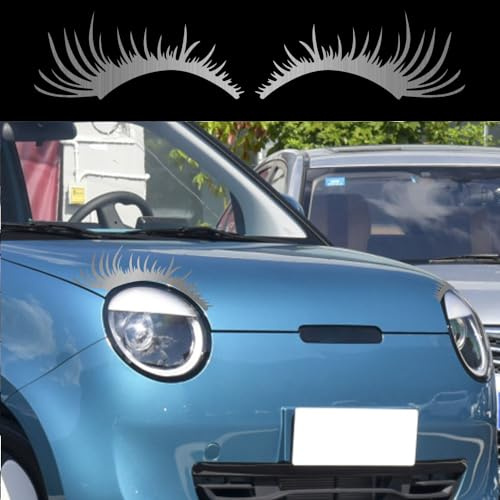 Leniutor 2 Paar Auto Scheinwerfer Wimpern Aufkleber, Gefälschte Wimpern Abziehbild für Auto Scheinwerfer Mode Dekoration für Fahrzeug Tür Kofferraum Schwanz, Abdeckung Kratzer (Gebürstetes Silber)