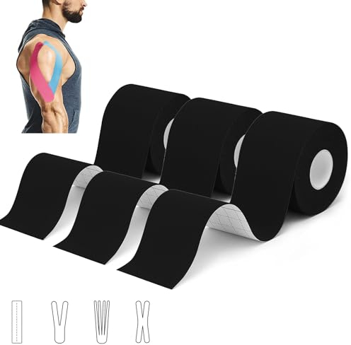 3 Rollen Kinesiologie Tape (5m x 5cm), Profi Kinesiotapes Physio Tape Sport Tape Set, Wasserfeste & Hautfreundliche Kinesiotape, für Muskelunterstützung, Knieschmerzen, Ellenbogen und Schulter