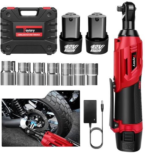 Chiave a Cricchetto Elettrica Senza Fili Set, Chiave a Cricchetto a Batteria 12V, 3/8, 40Nm Cricchetto a Batteria con 2 Batterie da 1,5 Ah + Luce LED + 7 x Chiavi a Bussola per Riparazione Auto