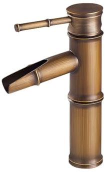 EGTink Robinet Lavabo de Salle de Bains,Mitigeur évier Lavabo,Robinet Mélangeur Rétro en Laiton,Chaude et Froide Réglable,Design Bambou(2 Joints)
