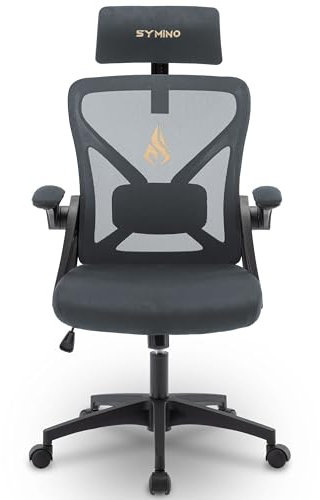 Symino Ergonomic Office Chair With Adjustable Headrest, Armrests, Lumbar Support, Rotating Rocker Function, Mesh Desk Chair - 150 kg, Grey