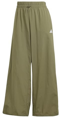 adidas Donna Essentials 3-Stripes Lifestyle Woven Parachute Pants, Olive Strata/White, M