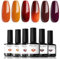 Modelones Gel Nail Polish Set, 6 Colors Fall Gel Polish Brown Glitter Red Orange Pumpkin Nail Polish Color Changing Gel Nail Polish Kit Soak Off Nail Art Manicure DIY Salon for Women