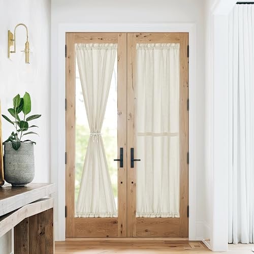 NICETOWN French Door Curtains Linen Door Blinds Privacy Sidelight Window Curtains for Kitchen Farmhouse Front Door Curtains with Drawstring Tiebakc for Glass Door, 1 Panel, 26W x 72L, Greyish White