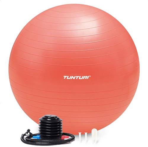 Tunturi Anti Burst Fitnessball mit Pumpe - Yoga-Ball 75 cm - Pilates-Ball - Schwangerschaftsball – 220 kg Benutzergewicht - Inklusive Trainings-App – Roségold