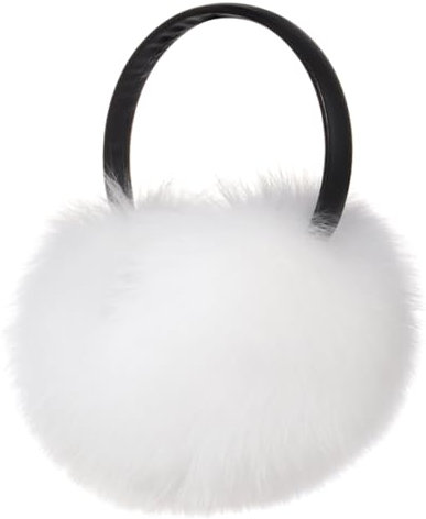 Harssidanzar Echtes Fuchsfell Ohrenschützer Mit Verstellbarem Band,Pelzige Flauschige Ohrenwärmer Outdoor Ohrenschützer für kaltes Wetter HL307EU, Weiß