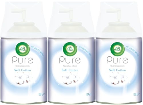 Air Wick Automatischer Lufterfrischer, Freshmatic Spray, Nachfüllpackung, frische Baumwolle, 3 x 250 ml, natürliche ätherische Öle, Lufterfrischer