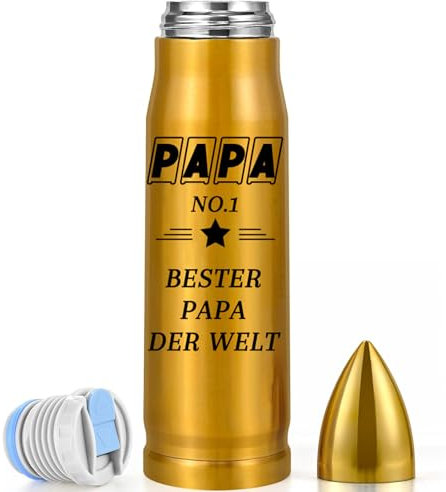Vatertagsgeschenk für Papa, Coole Thermobecher, Bester Papa Der Welt, Geschenke für Geburtstagsgeschenk,Vatertag, Edelstahl Thermosflasche 500ml, Gold