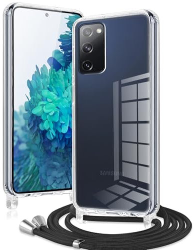Xylota Funda con Cuerda para Samsung Galaxy S20 FE（5G）/S20 Lite/S20 Fan Edition 6,5’’, Transparente Silicona Cordon Carcasa, Colgar Collar Correa de Cuello Cadena Colgante Protector Case, Negro