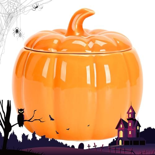 Zasdvn Vaso di tè in ceramica di zucca, Ciotola decorativa creativa di zucca, Barattoli di stoccaggio a forma di zucca, Barattolo decorativo di caramelle, Contenitori di stoccaggio a forma di