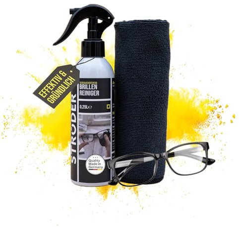 STRÖDER® - Brillenreiniger I 250ml Brillenputzspray für eine Hochwirksame Brillenreinigung für Brillengläser I Sprühflasche + Microfasertuch für streifenfreie Sicht I für Brillen & Sonnenbrillen
