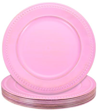 sourcing map 10 sottopiatti vintage sfusi, 33 cm, in plastica, con perline, set di piatti rotondi, per matrimoni, feste, eventi, decorazione da tavolo, rosa