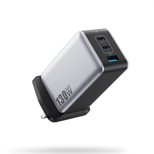 130W USB C Charger Plug for MacBook Pro/Air, 3 Port Compact Fast Charging GaN III Wall Charger, PD 65W USB C Charging Station Hub Laptop Adapter for MacBook, i-Pad, iPhone, Samsung, Dell XPS (Black)