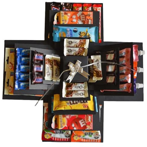 Xafrstyu 5-Schicht Kreative Explosionsbox mit Schleife, DIY Überraschungsbox für Geburtstage, Jubiläen, Valentinstag, Einzigartiges handgemachtes Geschenk (Black)