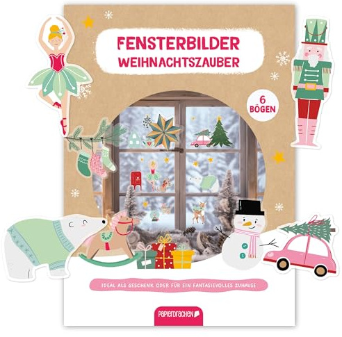 Papierdrachen Fensteraufkleber holly jolly pink - 6 DIN A4 Stickerbögen mit winterlichen Motiven - Weihnachtsdeko - Kinderzimmer - Wohnbereich - statisch haftend