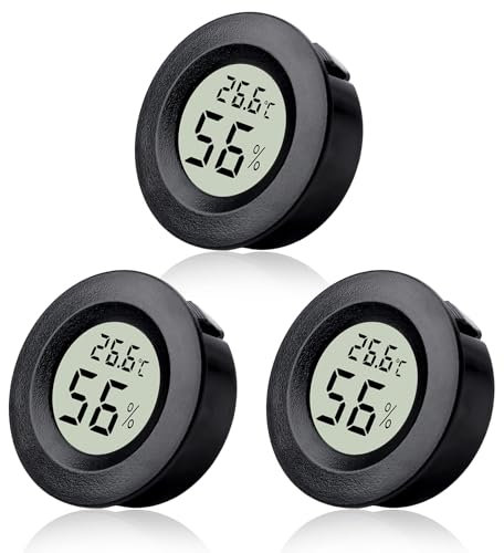 3 Pack Hygrometer Thermometer Mini Indoor Round LCD Digital Temperature Humidity Monitor Gauge for Greenhouse Dehumidifiers Humidifiers Basement Babyroom Home Office Celsius Display - Black