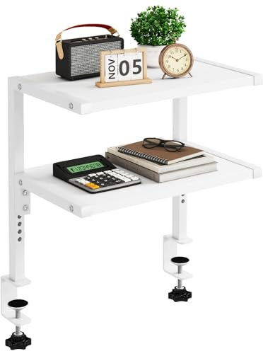 IBUYKE Schreibtischrega Klemmregal für Schreibtisch, 2-stufiges verstellbares Schreibtischorganizer 33 cm – Rustikales Braun, 30 kg Gesamtlast für Büro/Zuhause/Lernzimmer/Gaming-Setup TMZ007W