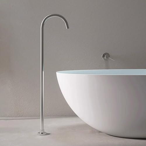 Robinet de Baignoire Au Sol Encastrable Col de Cygne Robinet Baignoire Ilot Mitigeur en Laiton,Chromé