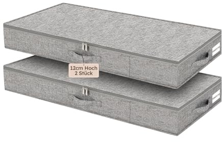 JUPELI 40L Unterbett-Aufbewahrungsbox, 85 x 40 x 12 cm, Grau | Nur 12 cm hoch, strukturverstärkt, faltbar mit Deckel, für Kleidung, Decken und Bettzeug