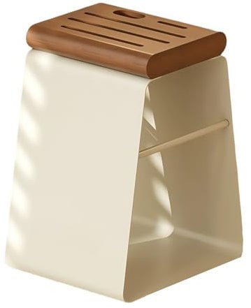 Knife Block Holder, Beech and Metal Knife Rack, Scissors Holder, Semi-Enclosed Kitchen Organiser, for Safe, Clean and Tidy Kitchen, Without Knife (Cream White,M)