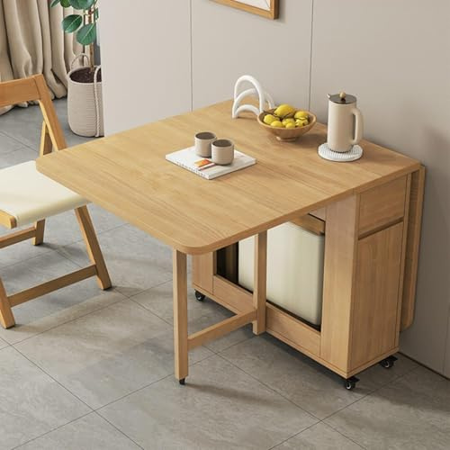 Ausziehbares Esstisch-Set mit Klappblatt – 1,4 m Holztisch mit 4 Stühlen for Küche, Esszimmer, Wohnzimmer