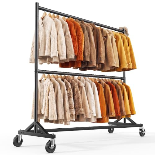 HOKEEPER Portant à vêtements commercial avec support en Z, charge maximale 250 kg, robuste, tringle à vêtements réglable sur roulettes, noir