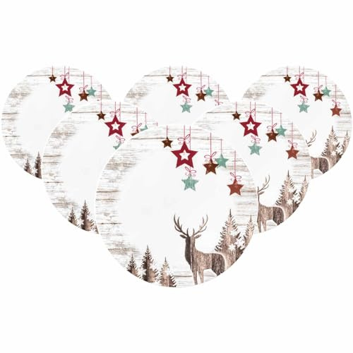Seltmann Weiden Life Christmas Speiseteller 6er Set – Flache Essteller Ø 28,3 cm | Elch- & Sternmotive | Porzellan, Spülmaschinenfest | Festliches Geschirr für Weihnachten | Bunt