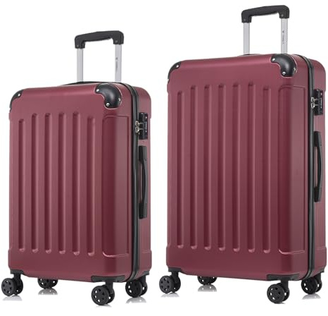 YONSLY Premium Reisekoffer TSA-Schloss,YKK-Reißverschluss Hartschalen-Koffer Trolley Kabinenkoffer Rollkoffer Suitcase Handgepäck 4 Rollen (Wein rot, L-XL-Set)