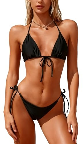 ADUDVLO 2 Piece Swimsuit for Women Bikini Sets for Women UK Womens Bikini Sets Triangle String Halter Sexy Thong Swimsuit Bathing Suit for Women