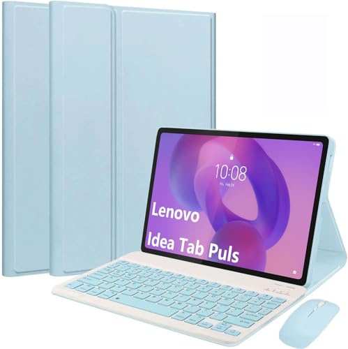 EHLCYS Keyboard Case for Lenovo Idea Tab Plus 12.1-Inch/Tab K12 2025 Model (TB361ZU/TB361FU), Magnetic Detachable Bluetooth QWERTZ German Keyboard, Ultra-Thin Multi-Angle Cover & Mouse,Blau