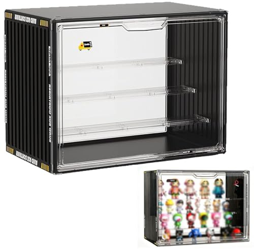 HSYTEK Schaukasten, Acryl Vitrine, 4 Schicht Acrylbox Transparent, Groß Stapelbare Aufbewahrungsbox, Schaukasten mit Magnetische Tür, Sammlervitrine für Sammlerstücken, Puppen, Spielzeug