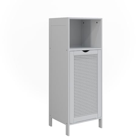 Vicco Midischrank Liora, Weiß, 36 x 98 cm | mit Wäschekorb, zur Aufbewahrung von Badutensilien und Handtüchern