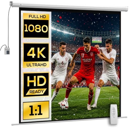 HOMCOM Beamer Leinwand Elektrisch 165 x 165 cm 92 Zoll HD 4K mit Motor | 1:1 Rollo-Leinwand, Fernbedienung, Projektionsleinwand, für Heimkino Büro-Präsentationen