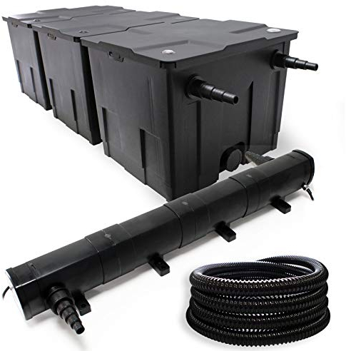 Wiltec Komplettset: CBF-350C Teichfilter bis 90000 L Teichfilteranlage als Durchlauffilter, CUV-272 Teichklärer UVC Klärer mit 72W, 5m Teichschlauch 25 mm (1)