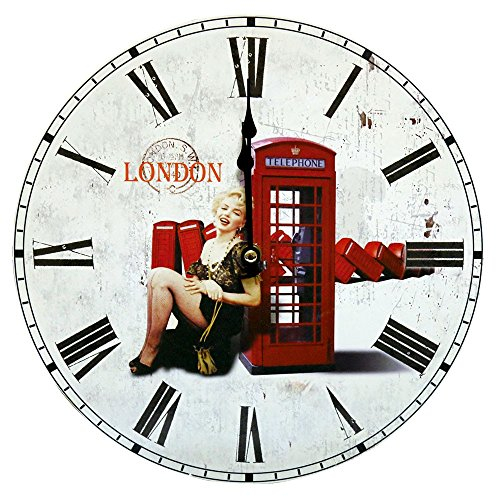 EGLO Retro Design Wand Uhr London Deko Zeit Anzeige Römische Zahlen Telefonzelle