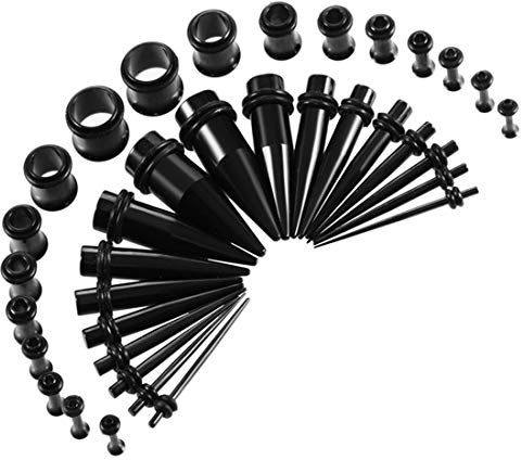 HuaCan Dehnstäbe Set 1.6-10mm Tunnel Dehnset Dehnstab Dehnungsstäbe Taper Ohr Tunnels 36 Stück Plugs Schwarz Silber Bunte Farbe Edelstahl Klassisch Expander 316L Chirurgenstahl Damen Herren Punk