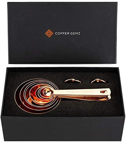 Copper Measuring Cups and Spoons Set of 9 - Luxurious Gift Packaging. Copper Gifts for 7th Anniversary for Her or Him. Gifts for Women, Men, Couple. 7 year or 22nd Wedding Anniversary. Rose Gold Gifts