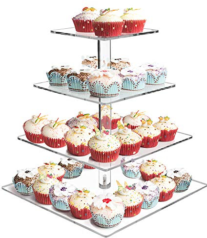 Acryl Cupcake Display Stand, 4 Tier quadratische Cupcake Tower Display Gebäck Stand Dessert Tree Tower für Hochzeit Geburtstagsfeier